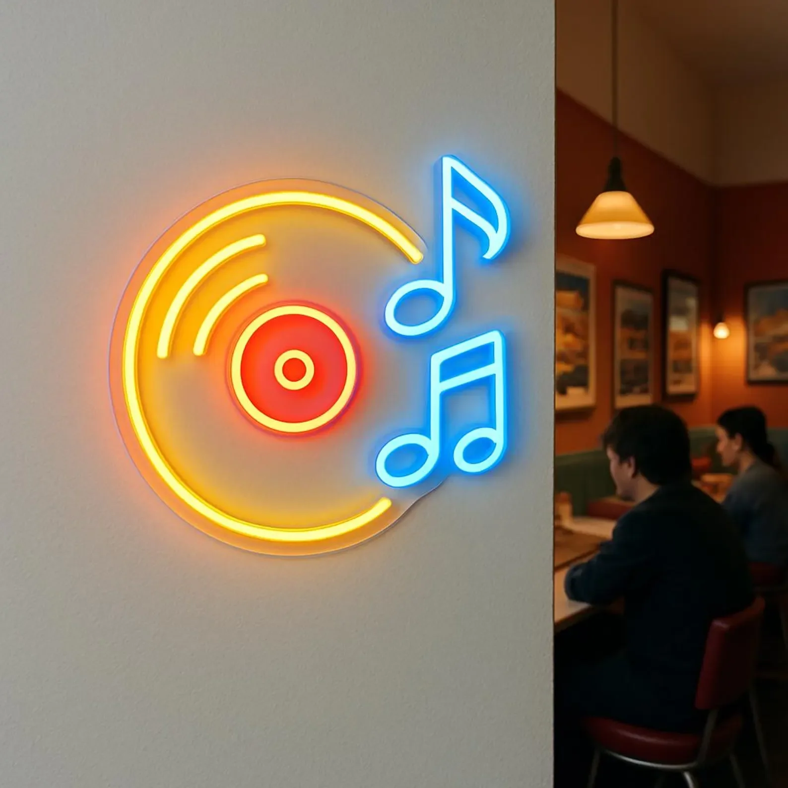 Vinyl Record And Sheet Music Neon Sign,Music Studios Neon,Rehearsal Bases Led Sign,Gift For Producer,Music Schools Neon Decor
