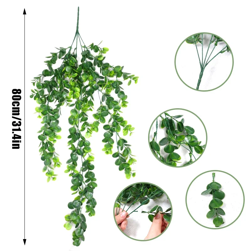 Artificial Plant Eucalyptus Vine for Home Garden Decor Green Leaves Fake Plant Ivy Outdoor Wall Hanging Wedding Party Decoration