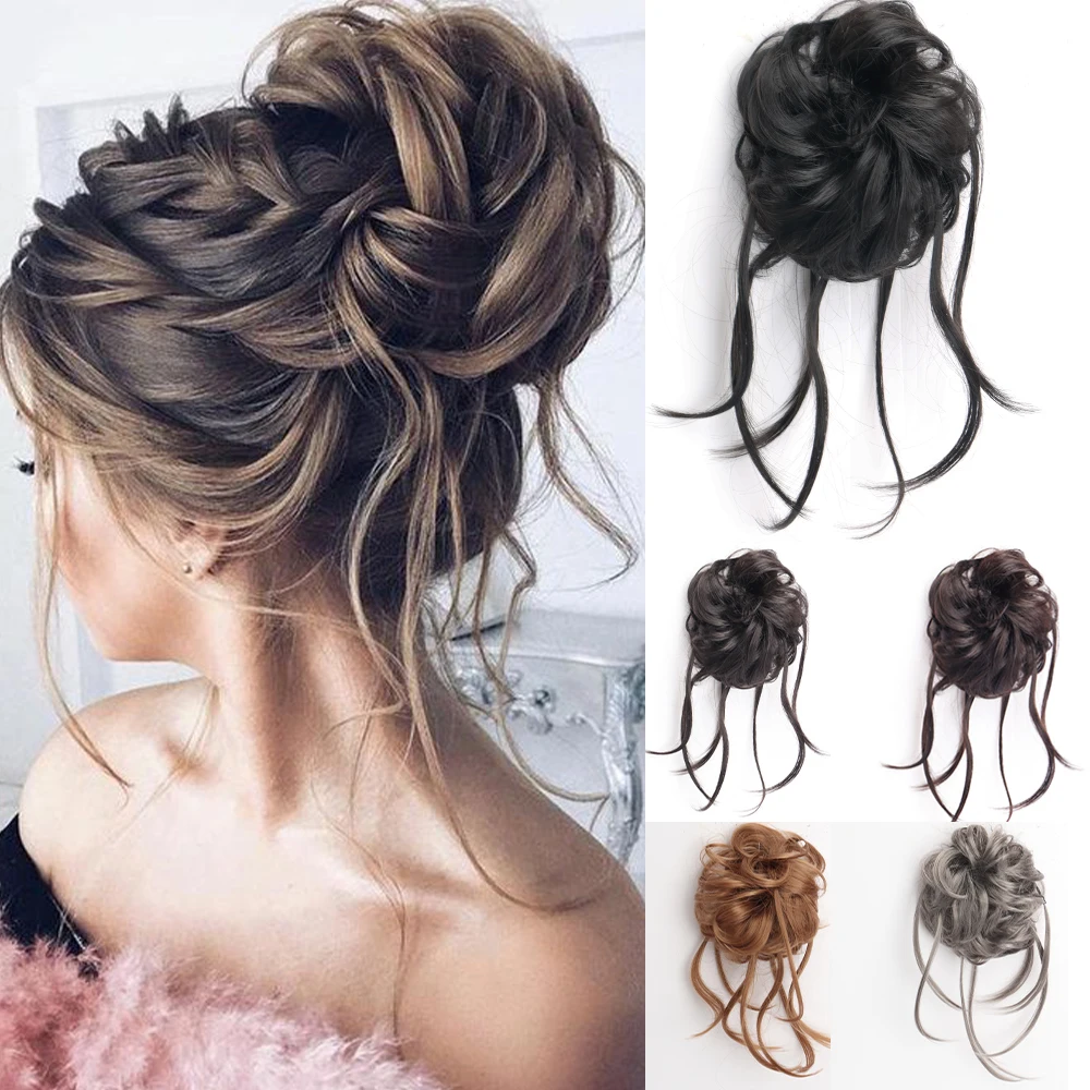 MISSQUEEN-Extensão do Bun De Cabelo Desarrumado Sintético para Mulheres, Peruca Chignon Encaracolado, Preto e Cinza, Extensões De Cabelo, Holiday