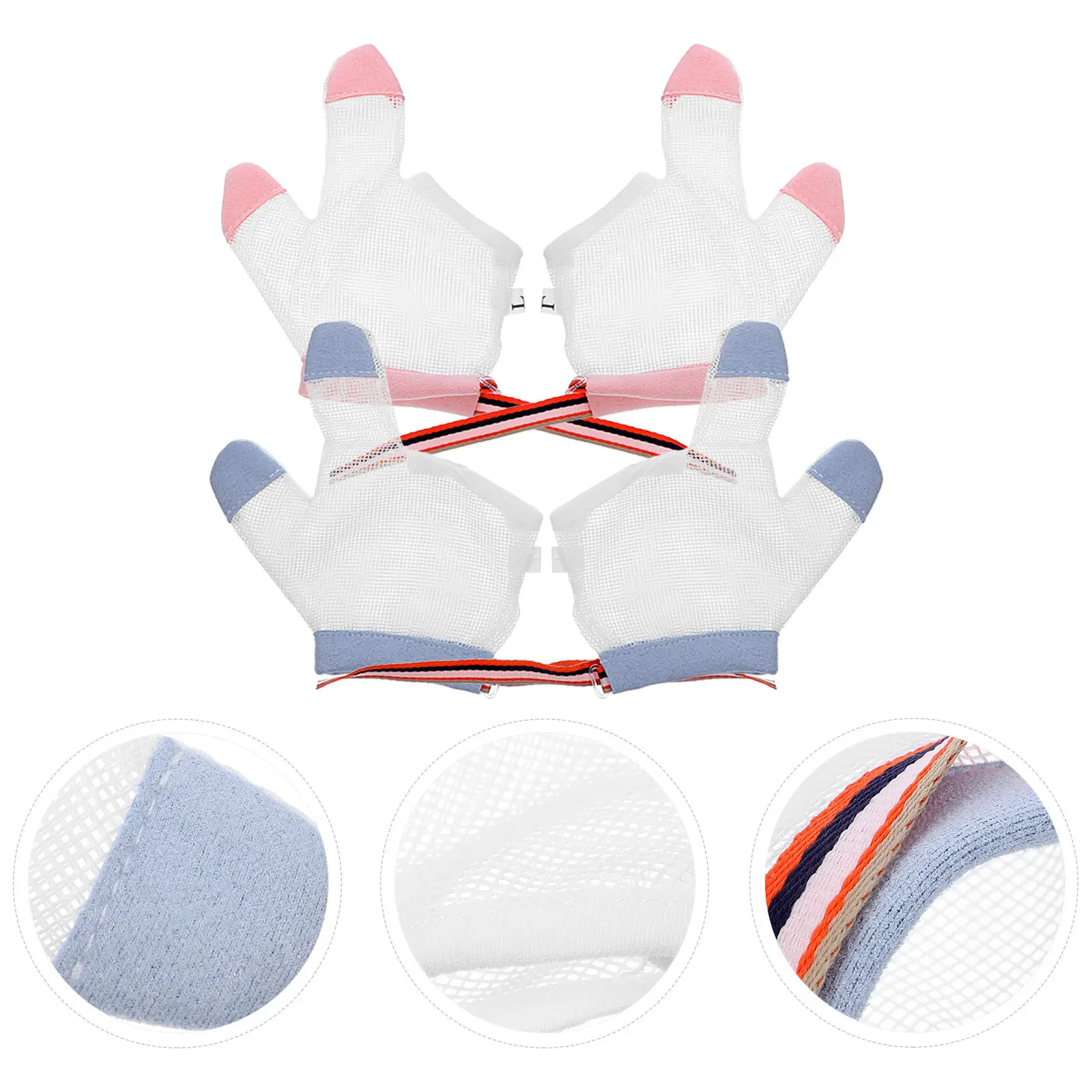 

2Pairs Breathable Baby Thumb Sucking Stop Glove Full Mesh Fabric Exquisite Workmanship Finger Biting Stopper for Toddlers