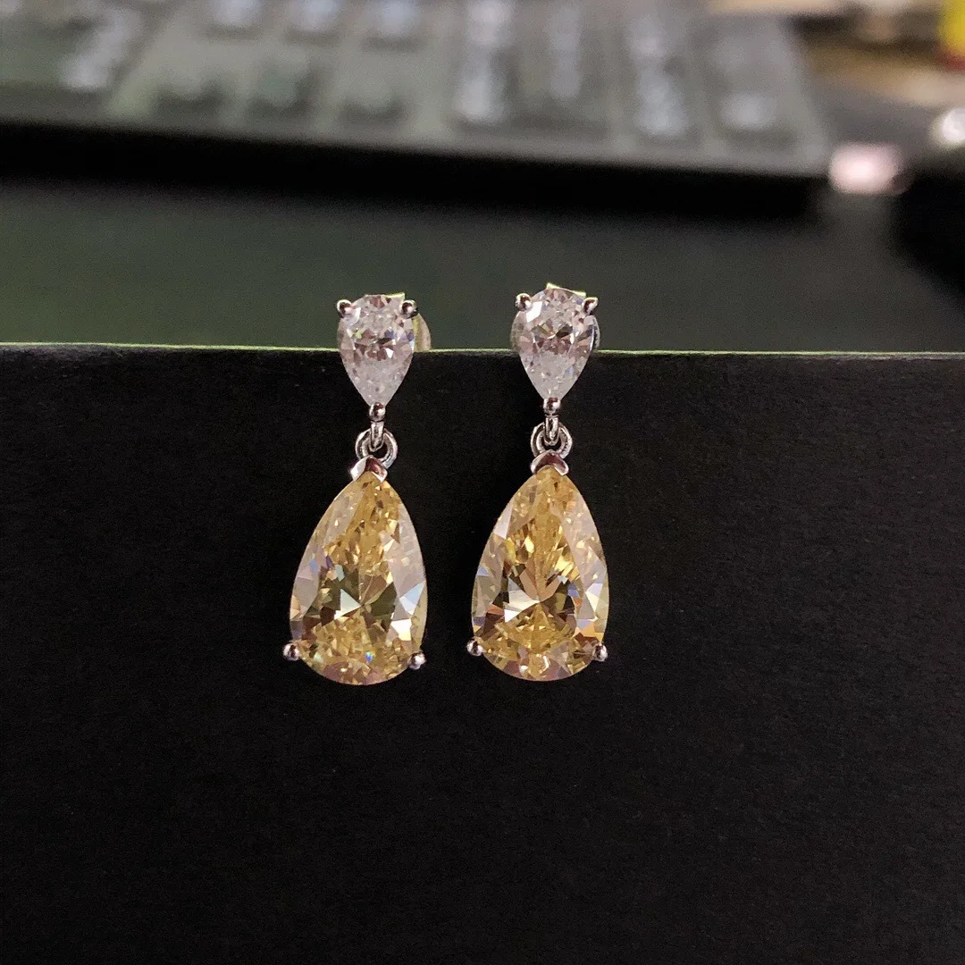 

Boutique PT950 platinum diamond earrings 3 carat teardrop yellow diamond earrings earrings ladies platinum moissanite earrings