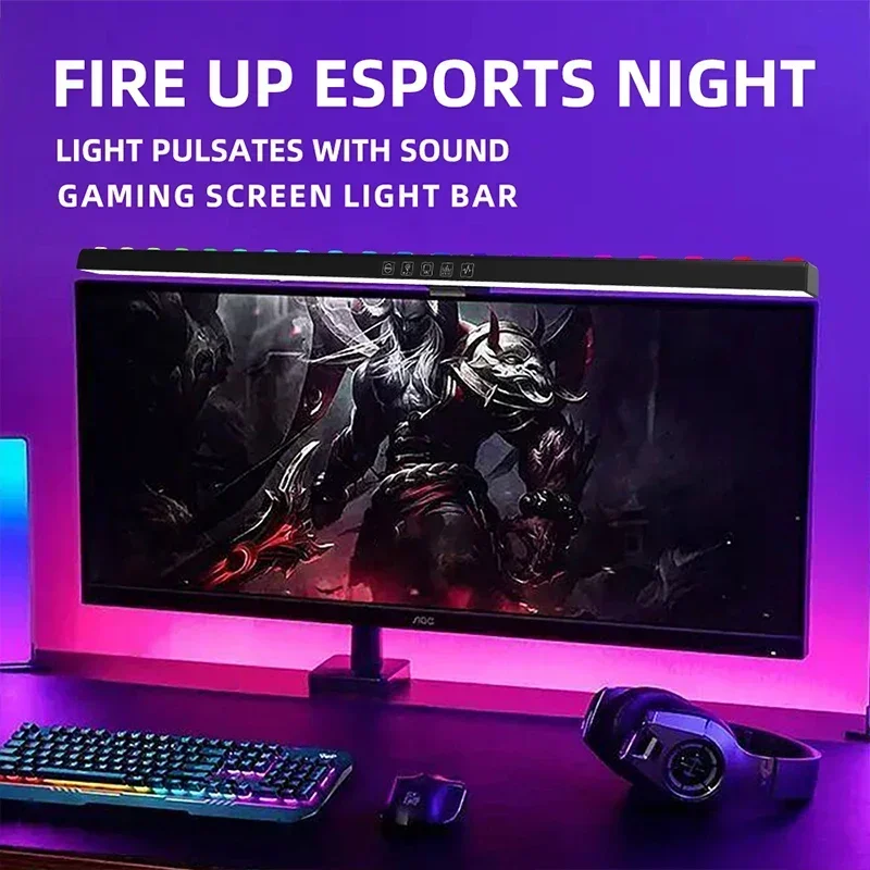 RGB Atmosphere Pickup Light Bar Computer Screen Hanging Lamp LED Monitor Light  for Work Study Reading Gaming Dimming Lighting