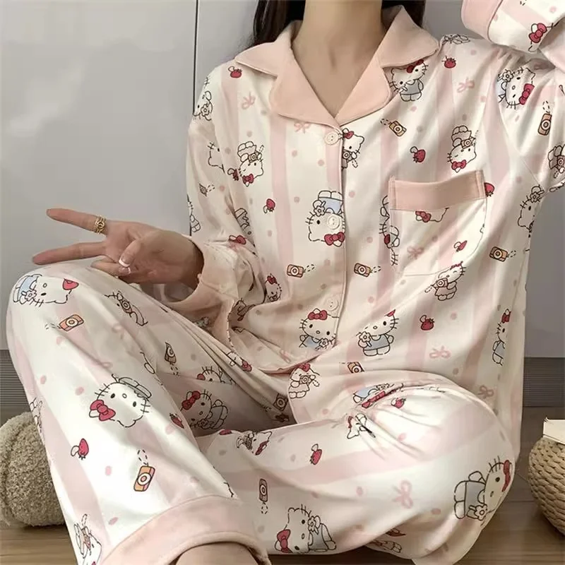 Spring new Hello Kitty pajamas cartoon Internet celebrity loose loungewear casual and comfortable can be worn outside pajamas