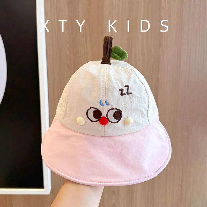 2025 الصيف الاطفال الطفل خفيفة الوزن سريعة الجافة واسعة حافة الكورية نمط لطيف الكرتون للجنسين قبعة بحافة الحماية من الشمس أنيق