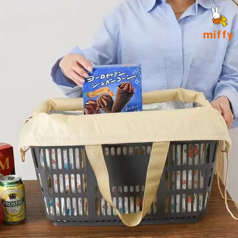 귀여운 미피 접이식 수납 가방 창의적인 보온 디자인 옥스포드 핸드백 야외 피크닉 애니메이션 액세서리 완벽한 선물