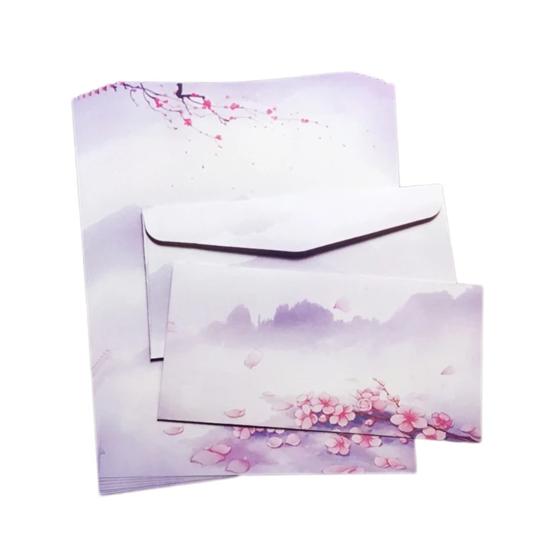 Chinese Style Writing Paper and Envelopes Set Stationery Paper Double Side Colored Letter Paper for Student Girls