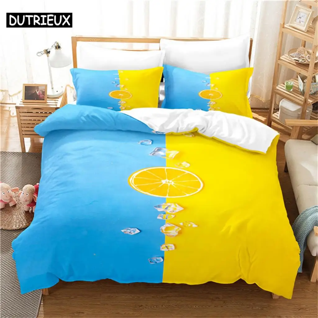 Blue And Yellow 3Pcs Bedding Sets 3D Digital Printing Custom Quilt Duvet Cover Set  Home Queen King Quilt Pillowcase
