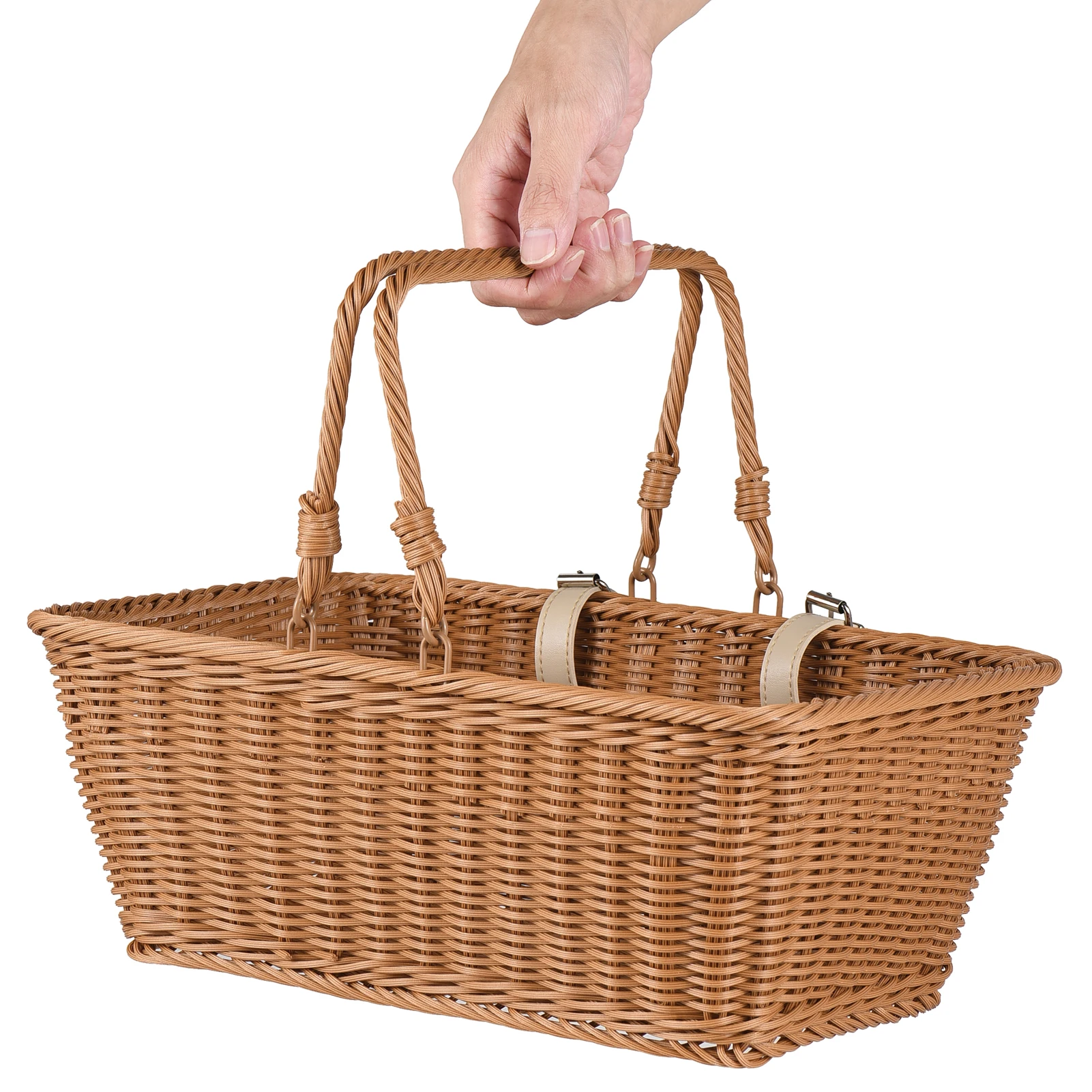 Bike Basket Wicker Basket for Bike  Hand-Woven Bicycle Basket Detachable Wicker Front Handlebar