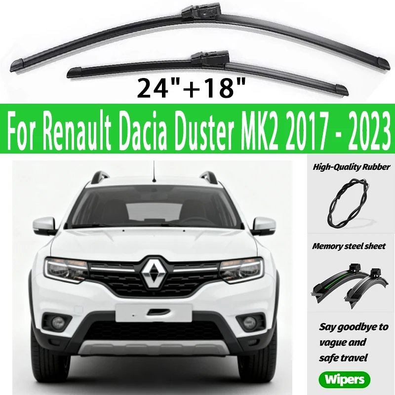 

Wiper LHD Front Wiper Blades For Renault Dacia Duster MK2 2017 - 2023 Windshield Windscreen Window Rain Brushes 24"+18"