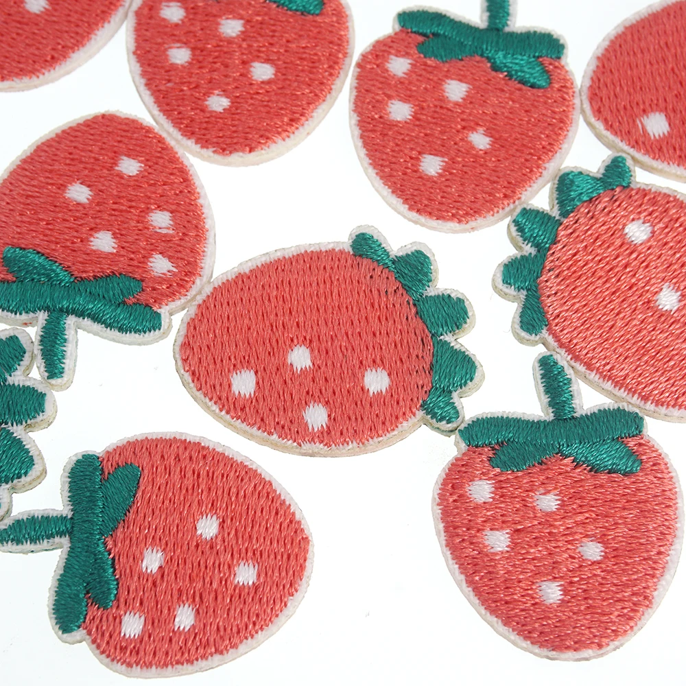 Parche autoadhesivo bordado de fresa, 10/5/1 piezas, bonito aplique de fruta para reparación de ropa, mochila, bolsa, chaqueta