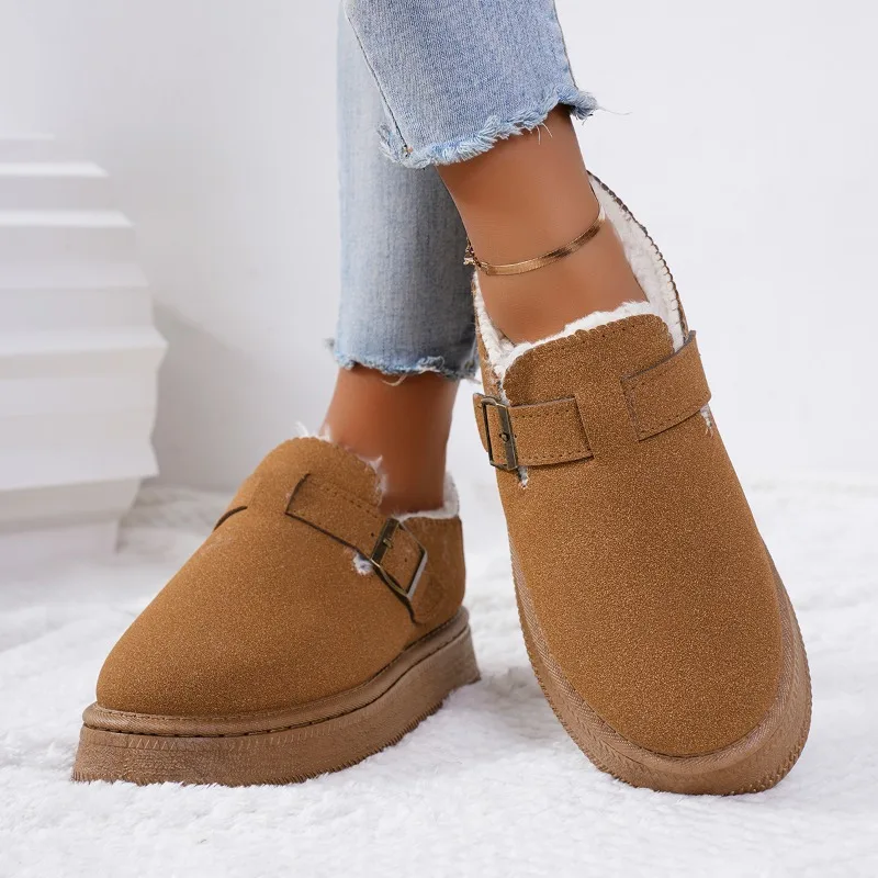 Mode Damenschuhe verstopft Plattform Slip-On Round Toe Winterkleid neue Slip on Flock Kuh Wildleder Gummi Knöchel Plateaus tiefel