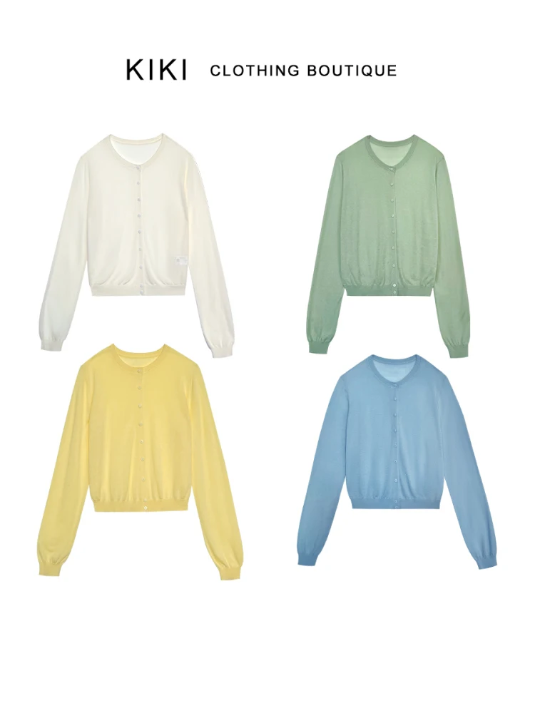 

Летний вязаный кардиган Kiki Cloud средней плотности, свободный крой, круглый вырез, длинный рукав, дышащий, повседневный, верхняя одежда