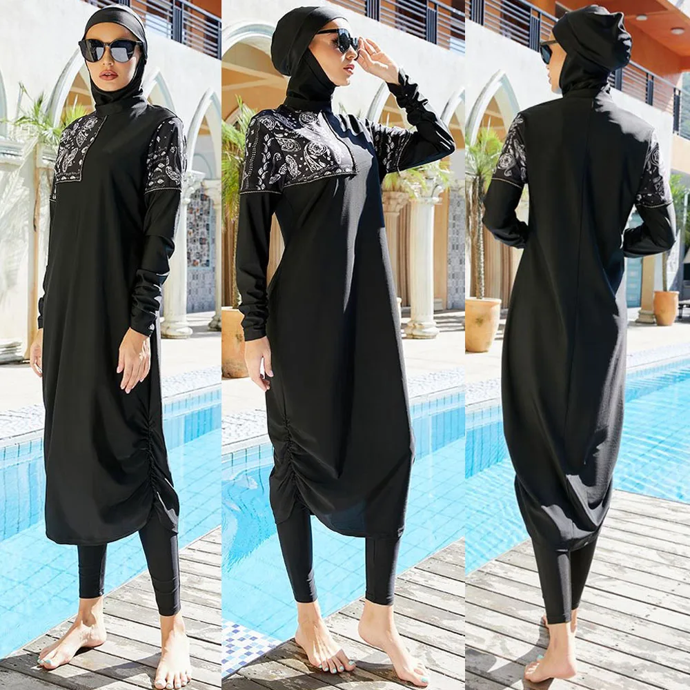 

Modest Burkini 3PCS Muslim Women Long Sleeve Swim Shirts Pants Hat Swimsuit Islamic Swimwear Bathing Suit Full Cover Beachwear