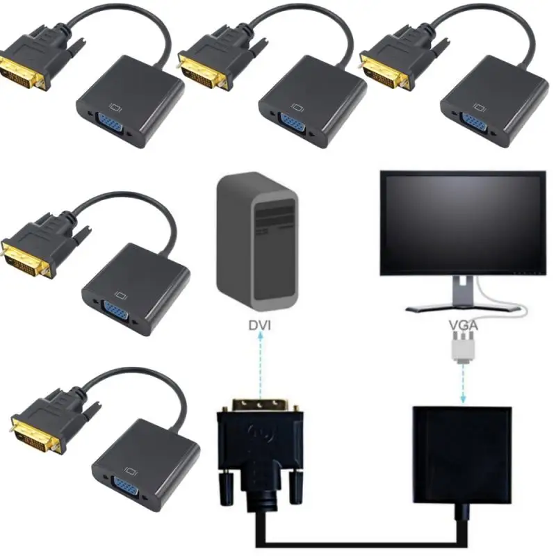 Full 1080P DVI-D DVI To VGA Adapter Video Cable Converter 24+1 25Pin to 15Pin Cable Converter for PC Computer Monitor