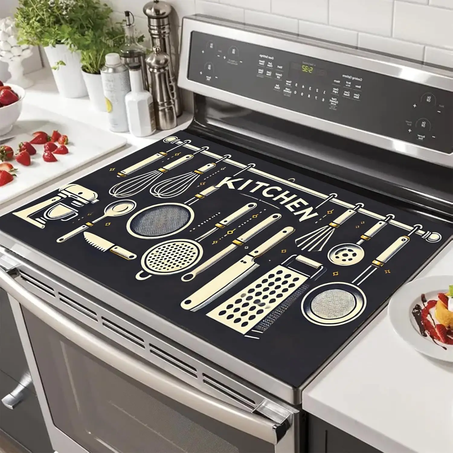 

Utensil Design Stove Cover – Heat-Resistant Mat for Electric Cooktops, Dish Drying & RV Kitchen Use