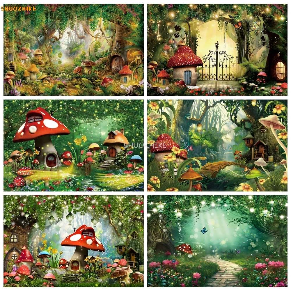 

Fairy Tale Enchanted Forest Photography Backdrop Spring Dreamy Wonderland Jungle Mushroom Baby Birthday Party Photo Background