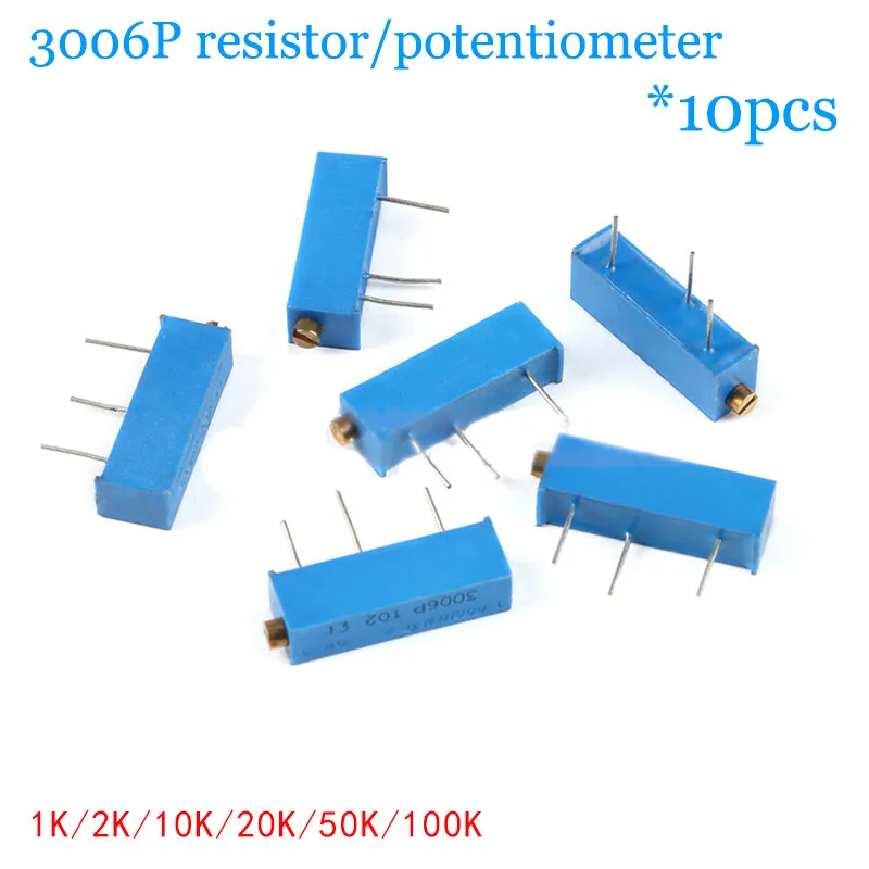 10pcs 3006P Adjustable potentiometer precision multi-turn 1K 2K 10K 20K 50K 100K