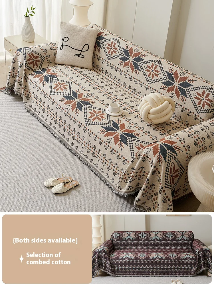 French Country Maple Leaf Sofa Cover Reversible 4-Season Stretchable Couch Slipcover Fits L-Shaped Sofa