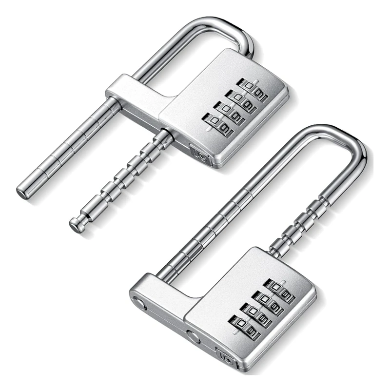 3CGRO-2 Pcs 4 Digit Combination Lock Code Cabinet Lock U Shaped Gym Locker Adjustable Padlock Long Shackle Lock For School
