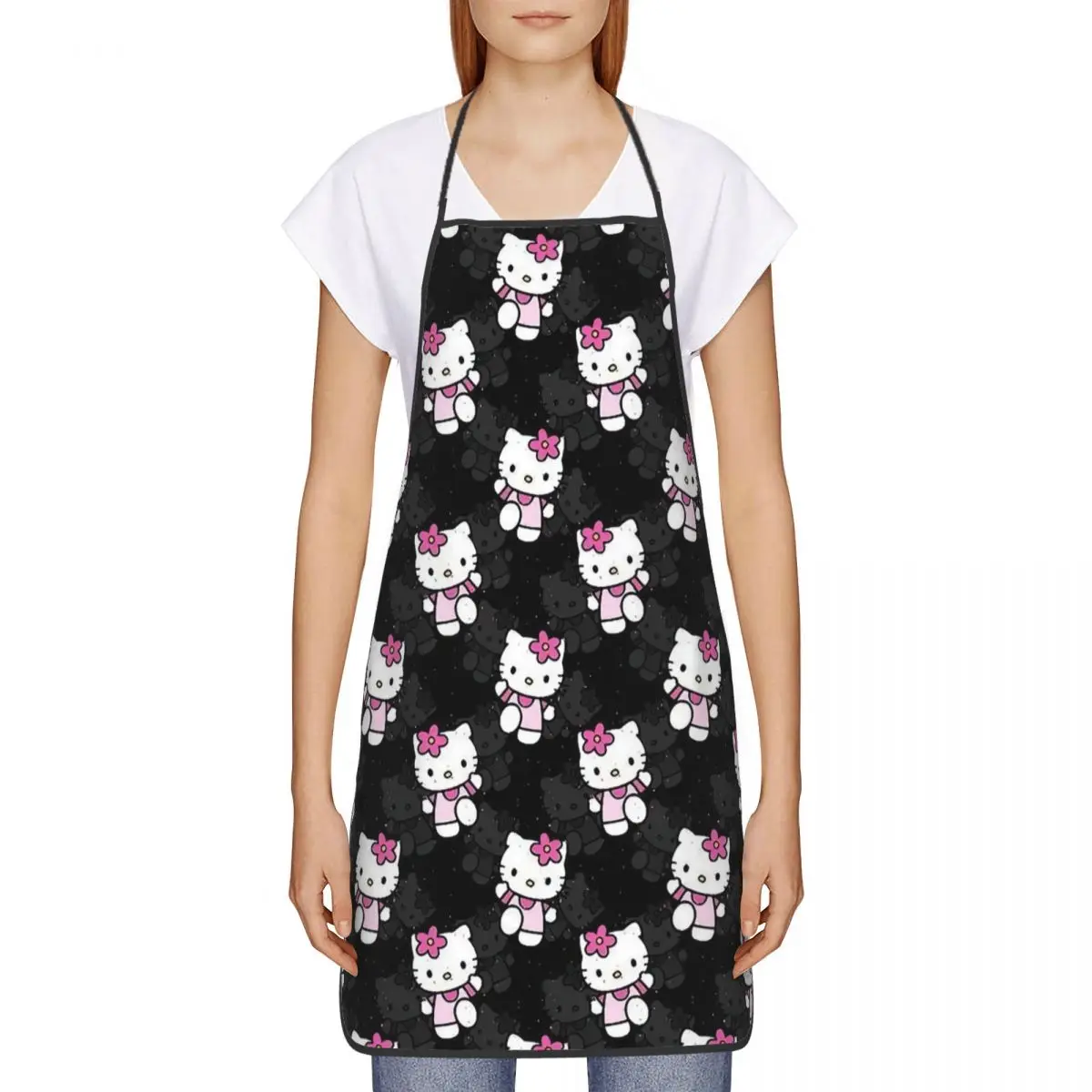 Custom Flower Hello Kitty Cat Apron for Men Women Cartoon Adult Unisex Kitchen Chef Bib Tablier Cuisine Cooking Baking Painting