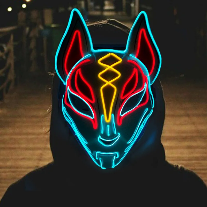 Cool Halloween Light Up Animal Mask LED Glowing Cosplay Fox Mask Rave Party Neon Luminous Face Mask Perform Costume Supplies