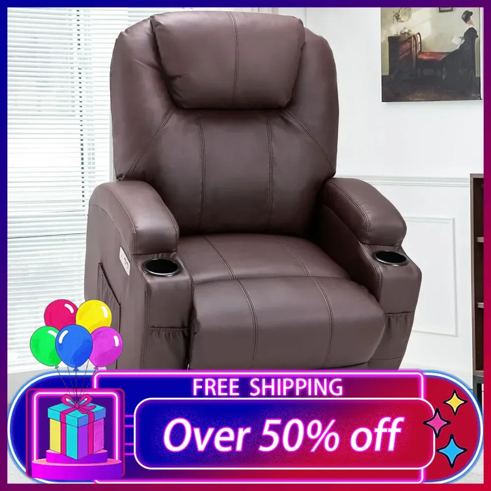 Power Lift Recliner Chair, Electric Lift Chair Sofa with Side Pockets, USB & Type-C Ports, Cup Holders, Brown, PU Leather