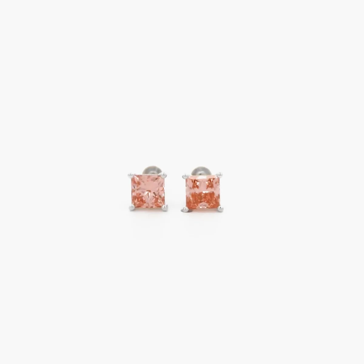 9K/14K/18K White Gold Diamond Stud Earrings Each 0.5-1.5ct Fancy Pink Princess Cut Lab Grown Diamond Genuine Diamond Earrings
