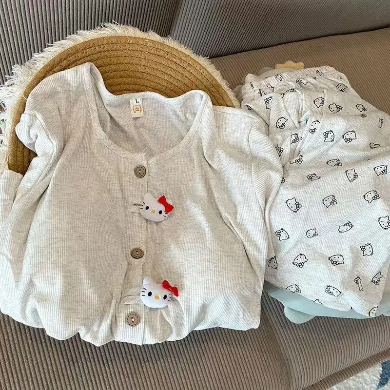 Hello Kitty Pajamas with Chest Pads Cute Cartoon Women's Spring New Large Size Can Be Worn Outside Home Clothes Suit Comfortable view 5
