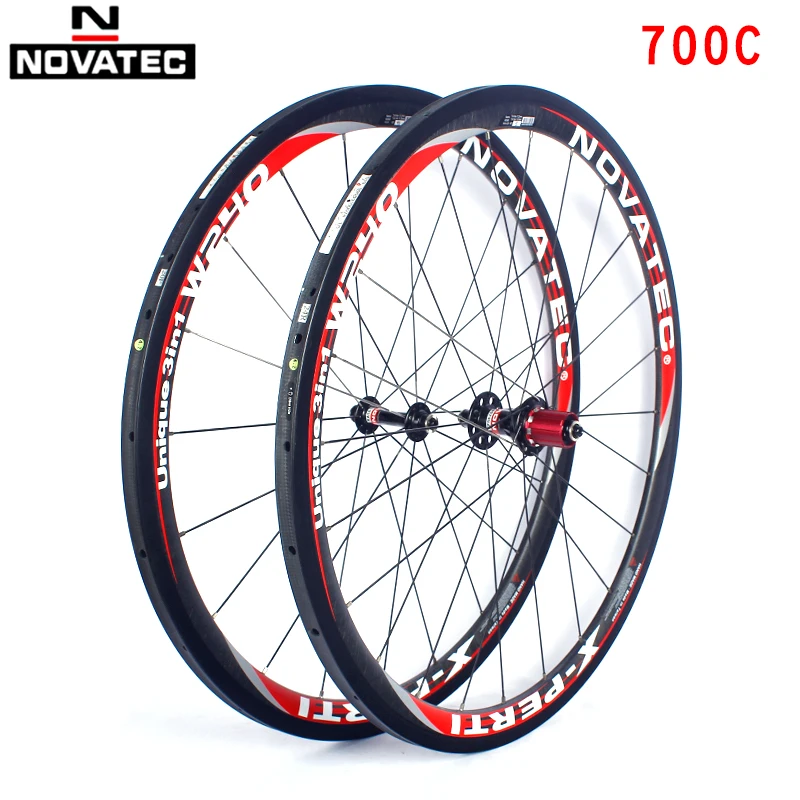 Novatec-Road Bike Carbon Fiber Tubular Wheelset, 700C Bicycle Parts, 4 Bearings, 7-11Speed V Brake, QR Bicycle Wheels