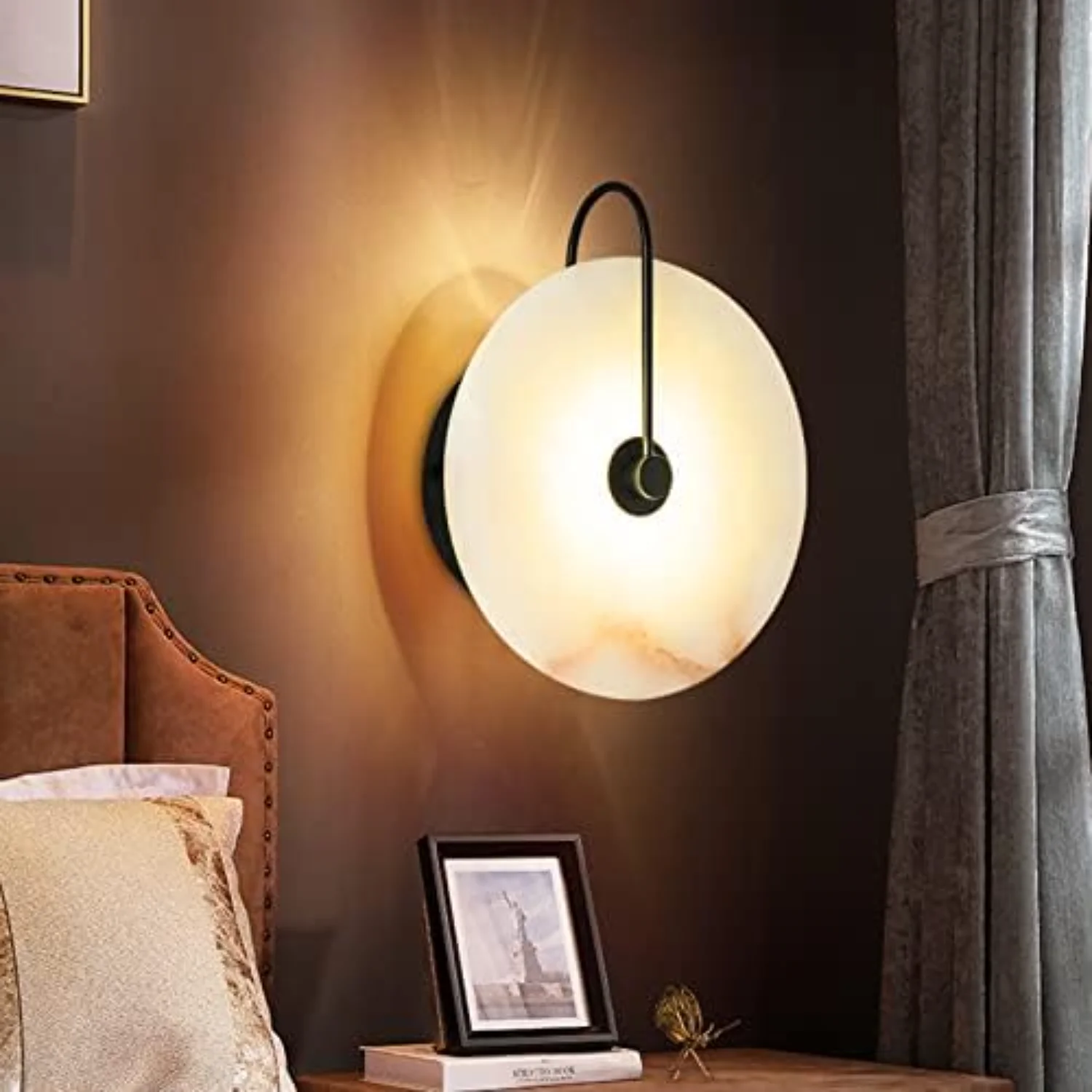 

Black Sconces Set of Two with Circle Stone Shade, led 9W Farmhouse Mounted Lamps 2 Pack Set Bedside Sconce Hardwired Light Fi