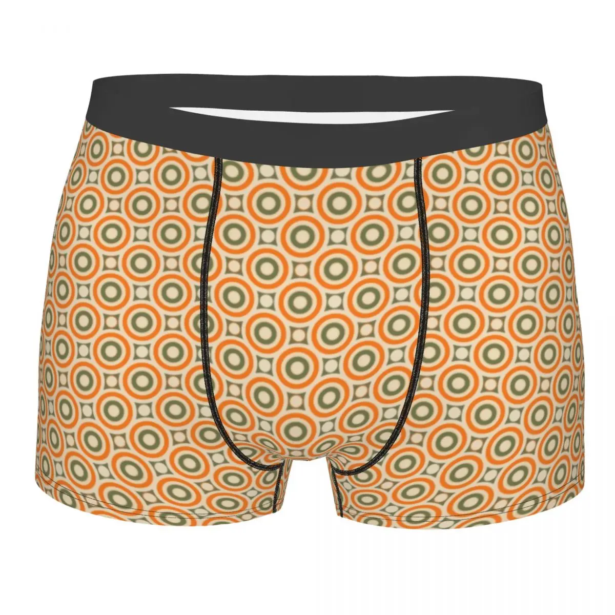 Custom Orange Green Intersecting Circles And Dots Retro Pattern Boxers Shorts Panties Men's Underpants Stretch Briefs Underwear