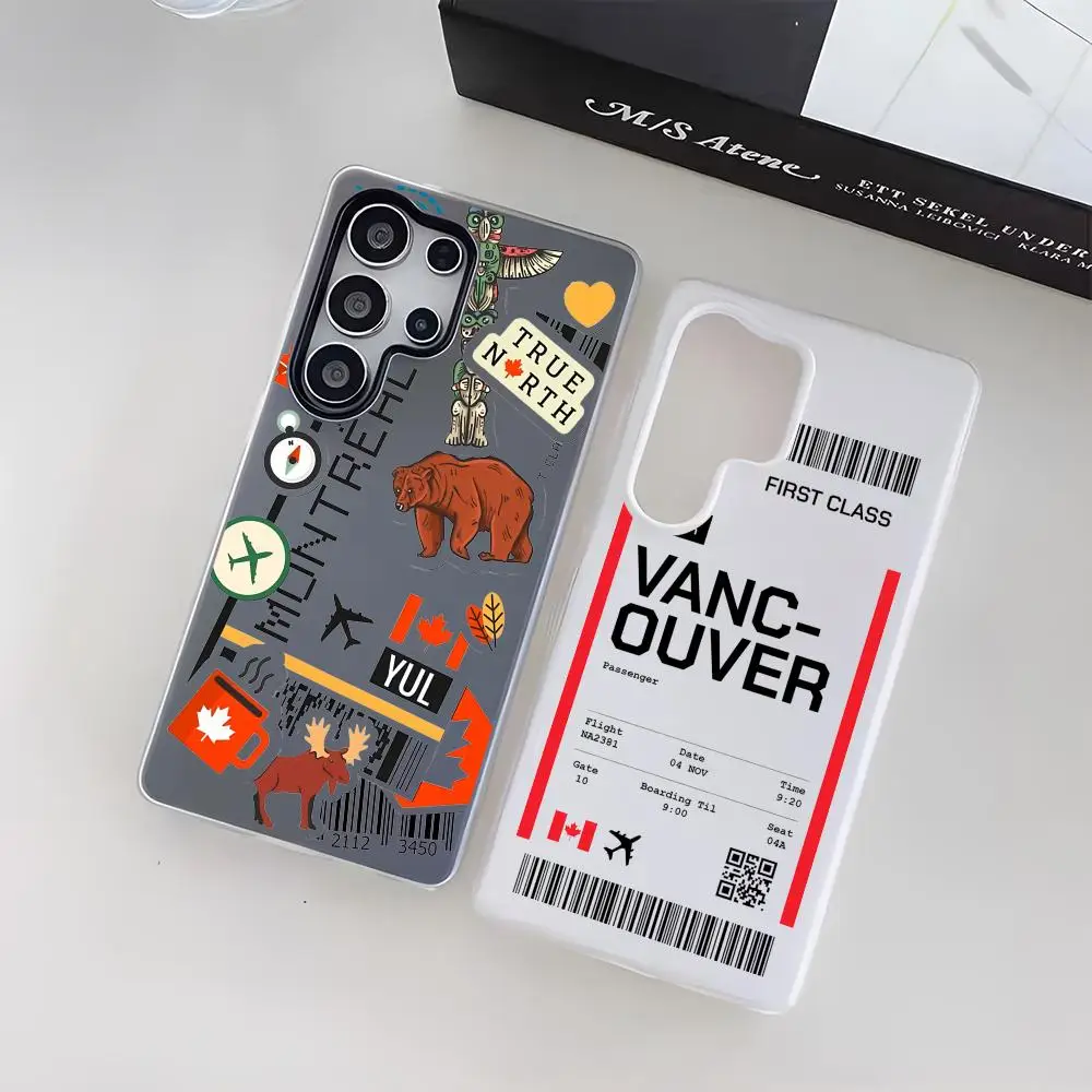 

Plane Travel Ticket Canada Phone Case For Samsung Galaxy S25 S24 S22 S23 Ultra S21 S20 Plus Frosted Jelly Shockproof Soft Cover