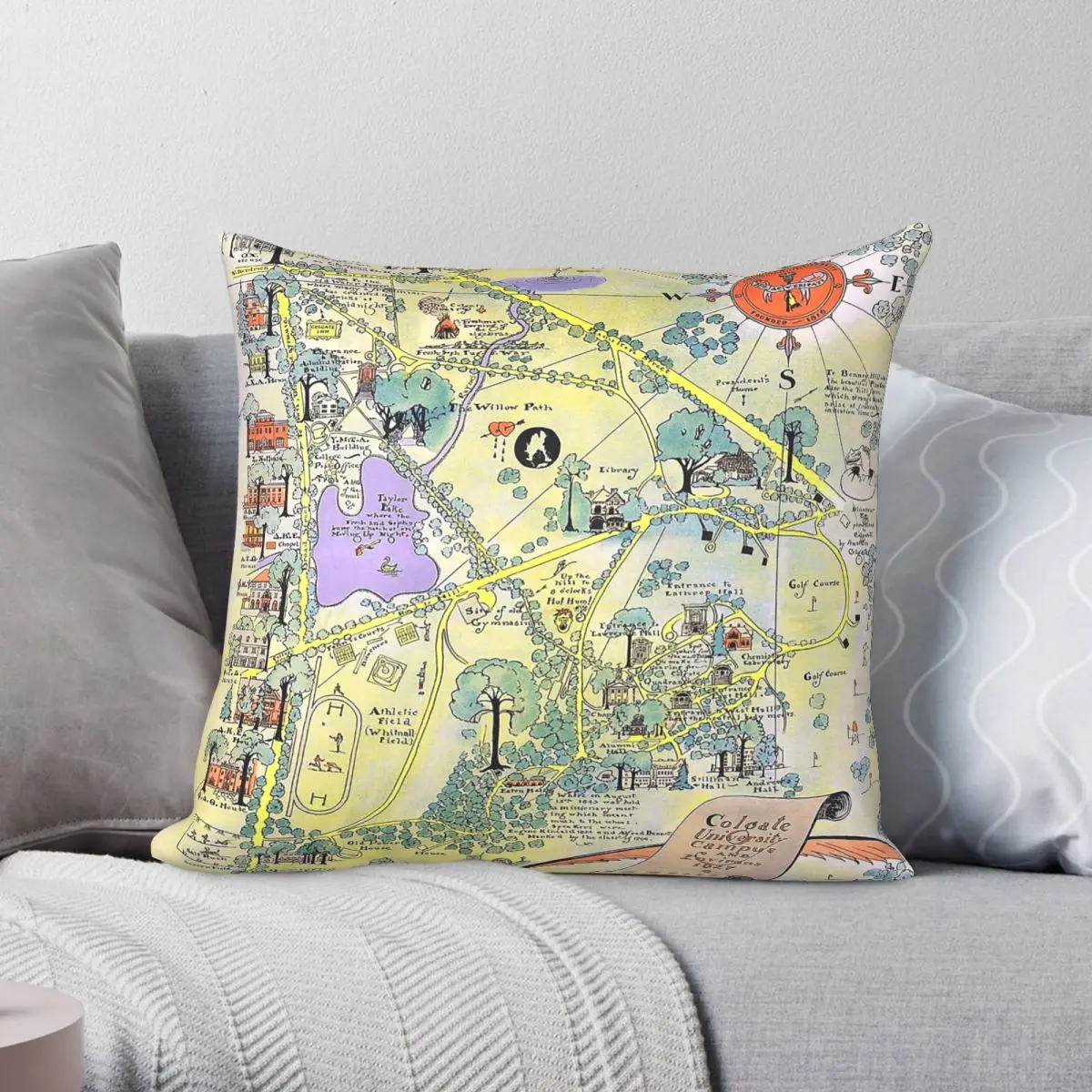 Colgate University Map Ny Square Pillowcase Polyester Linen Velvet Printed Zip Decor Pillow Case Sofa Cushion Case