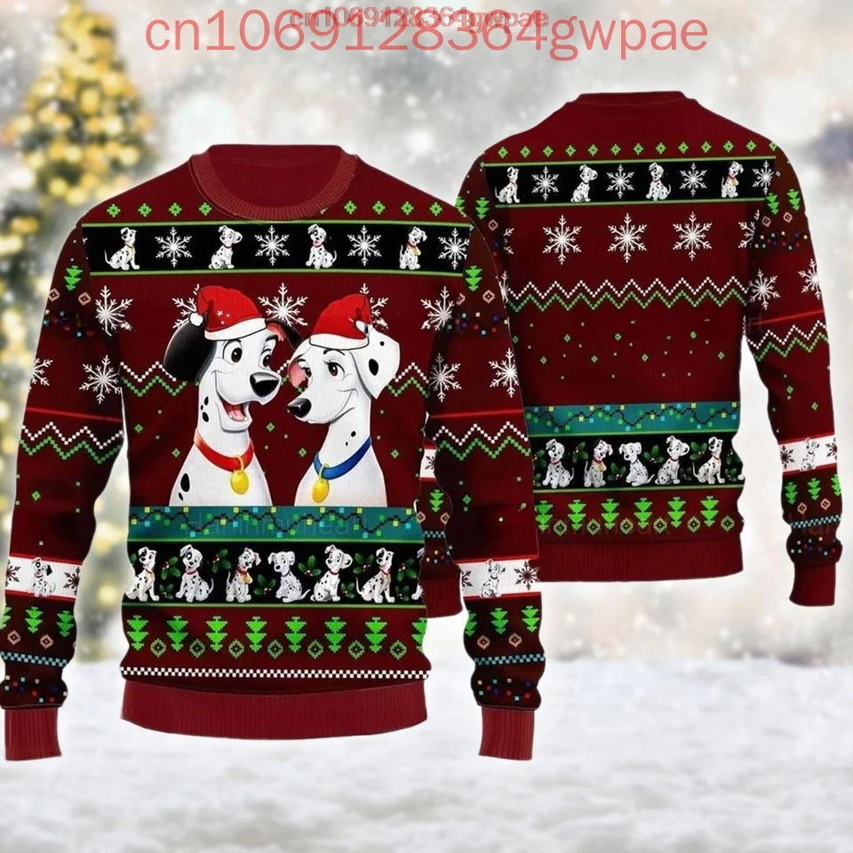 Sweter Disney 101 Dalmatian Natal jelek Pria Wanita 3d Sweater jelek Disney Sweater natal jelek Anime Sweater hadiah Natal