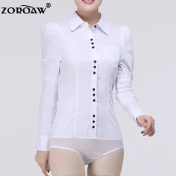 Long Sleeve Bodysuits for Women, White Blouse, Office Lady Work, Formal Body Shirts, Female Fashion, Spring, Autumn, 2023