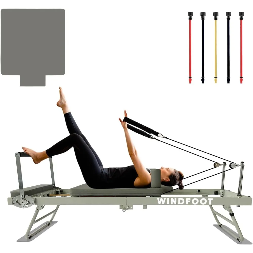 Appareil d'entraînement pliable Pilates Reformer, machine d'exercice Pilates avec planche diabétique et 5 cordons de documents, capacité de poids artérielle jusqu'à 300