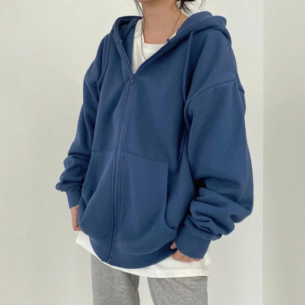 Women Hoodie Harajuku Korean Version Loose Oversized Sweatshirts Solid Color Long-sleeved Hooded Sweatshirt Student Girl Top