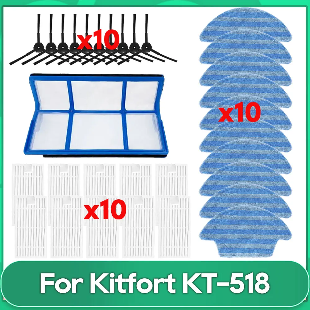 Compatible For Kitfort KT-518 Robot Vacuums Primary Filter Side Brush Mop Cloths Rag Replacement Spare Part Accessories