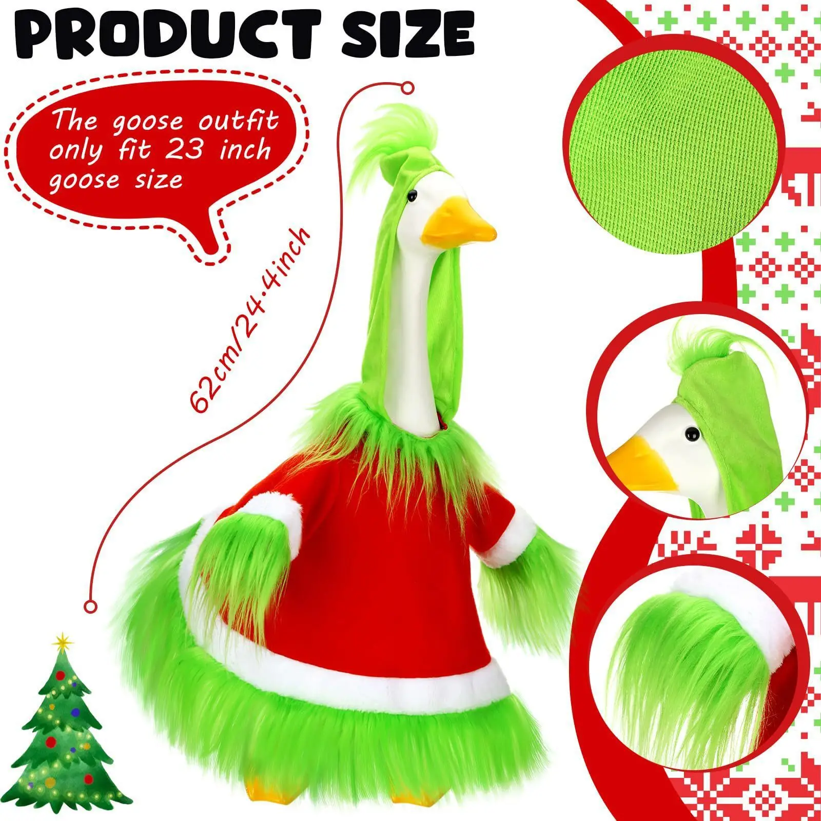 

Christmas Goose Costume for 23-Inch Goose Creative Fur Trim Plastic Goose Clothes with Hat for Outdoor Yard Xmas/Thanksgiving