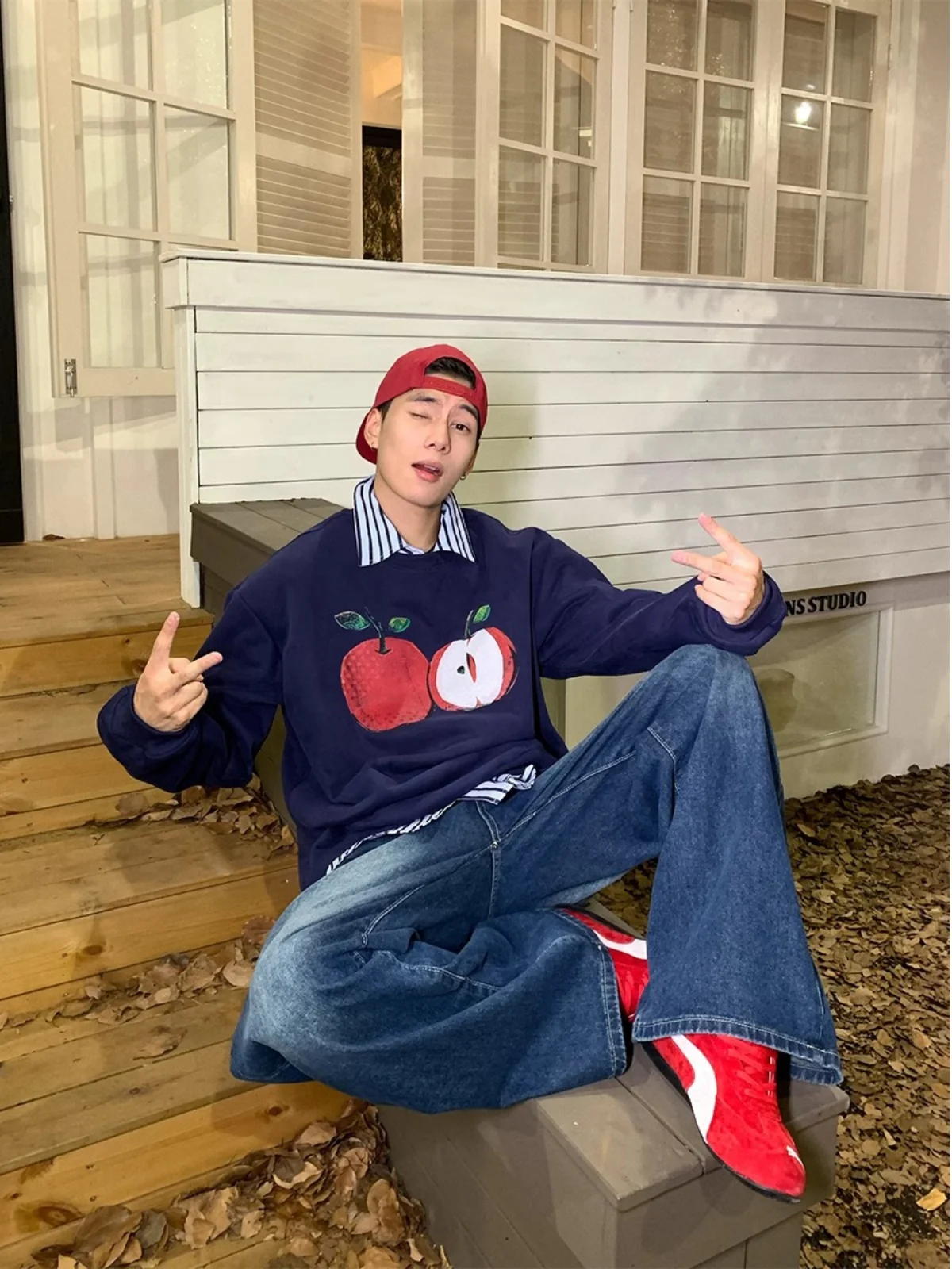 

Американский свитшот с круглым вырезом, на флисовой подкладке, утепленный, с фруктовым принтом, повседневная верхняя одежда для мужчин и женщин, уличный стиль Lazy Sle