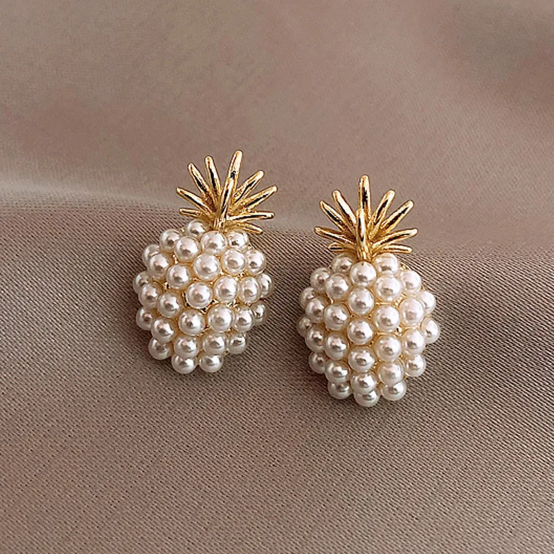 Mini Heart Pineapple Ear Stud Elegant Imitation Pearl Stud Earrings Women's Fashion Korean Ear Jewelry Party Girls Gifts image 3