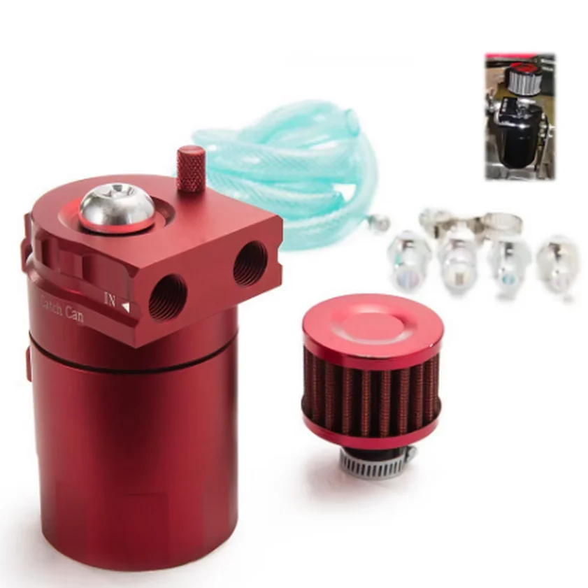 

Car Accessories Oil Catch Can Aluminum Reservoir Fuel Tank With Filter 9mm / 15mm Fittings Universal Fit For Most Car