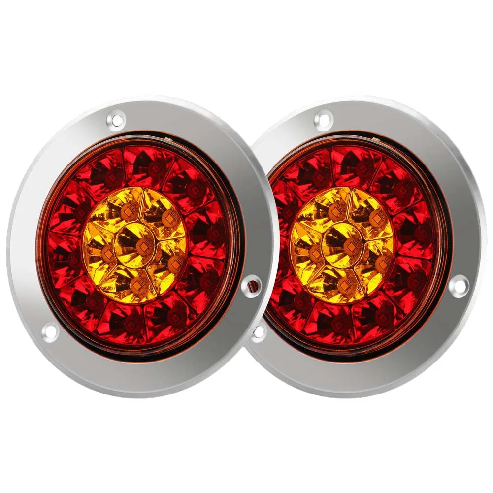 Quality Material 24V Car Turn Light Round Rear Brake Lamps Convenient 2pcs Red+Yellow Tail Stop Lamp for Truck