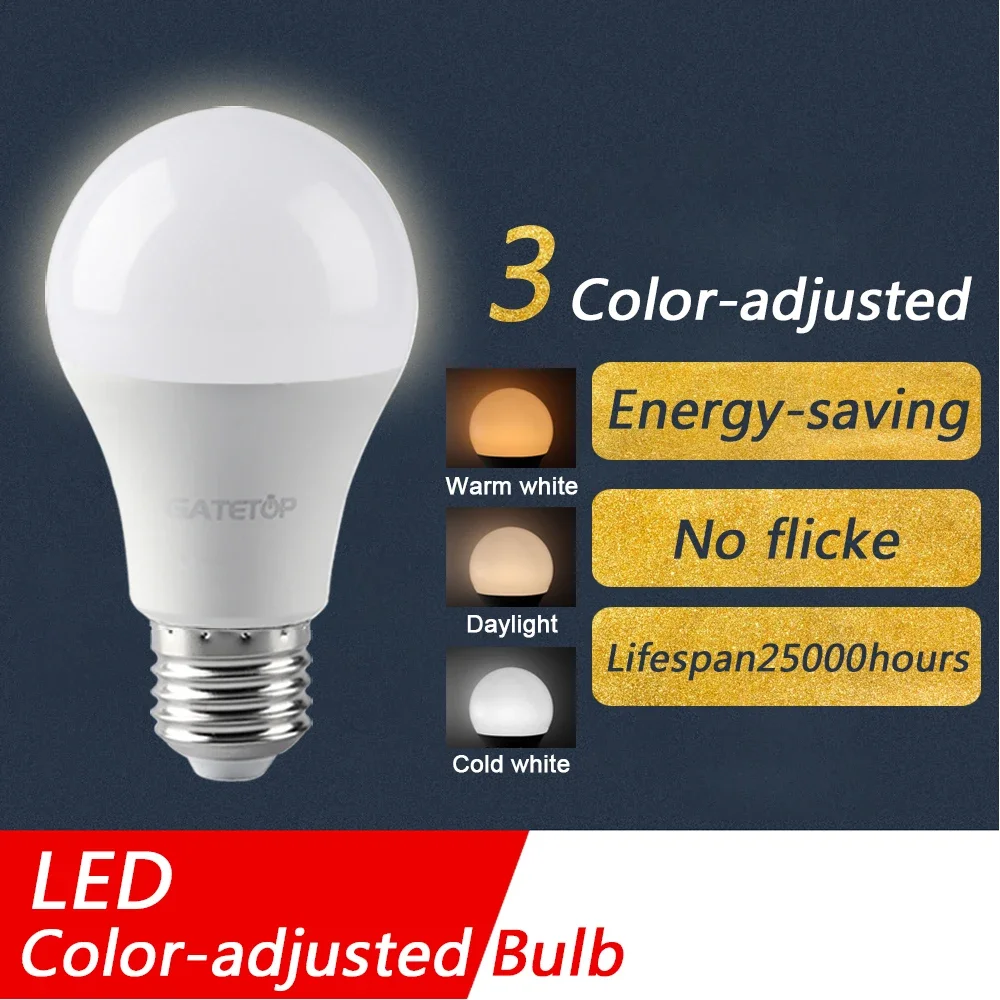 Lâmpada LED ajustada a cores para iluminação de interiores, função de memória, temp reset, E27, AC110, AC220, B22, 8W-24W CCT