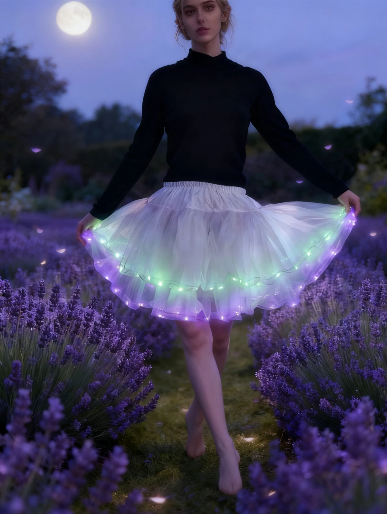 Ein leuchtender grüner und violetter Minirock, ein farbblockiger Minirock, der Ihnen das Aufmerksamkeitszentrum auf der Party herstellt (Batt).