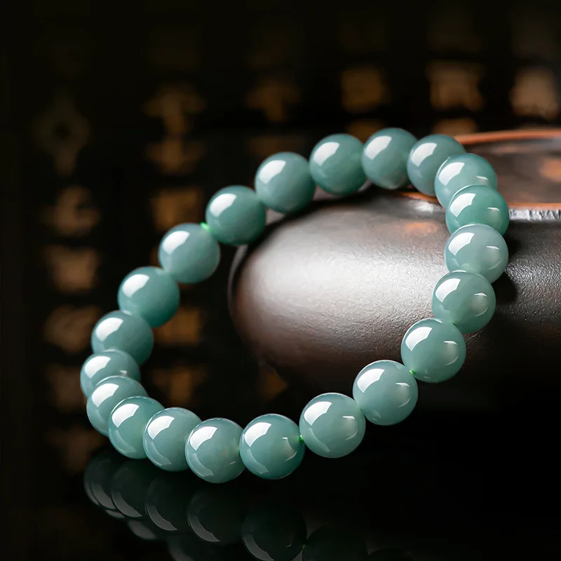 Natural a Cargo Blue WaterBeads 9.8mm Bracelet Men's and Women's High-End Jade