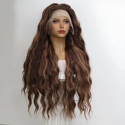 Daily Large Wave Reddish Brown Highlight Dyeing Gradient Synthetic Natural Lace Wig Party Curl Role-Playing Wig