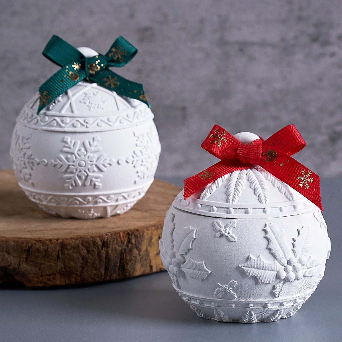 Christmas Round Ball Candle Jar Silicone Mold DIY Relief Snows Berry Storage Box Kit Molds Plaster Resin Craft Making Xmas Decor