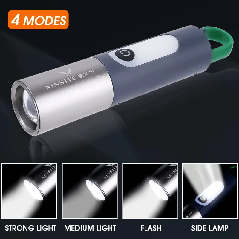 Portable Mini LED Flashlight XPE COB Flashlight 4Modes USB Rechargeable Strong Light Flashlight Tactical Outdoor Camping Torch