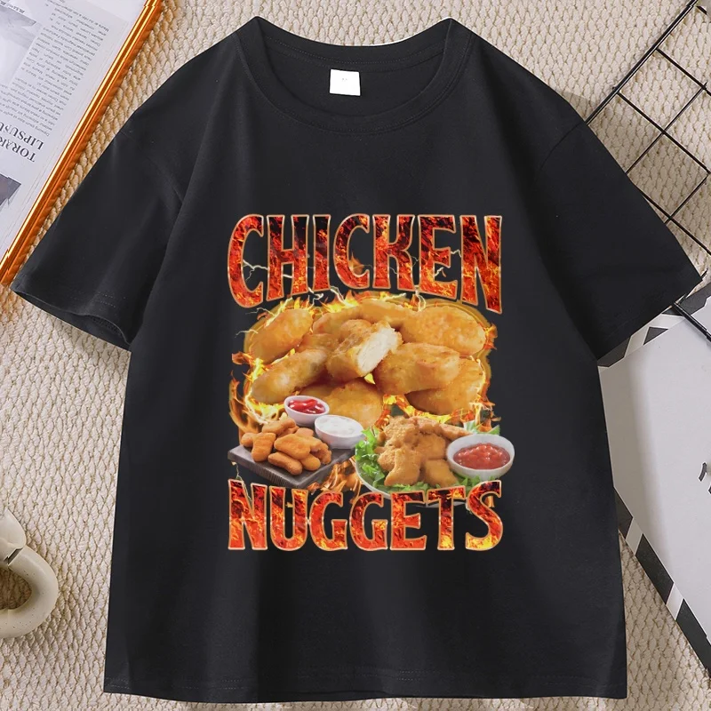 Chicken Nuggets Vintage 90s Graphic T-shirt for Men Women Cotton Short Sleeve Round Neck Printed Tshirt Unisex Vintagel Man